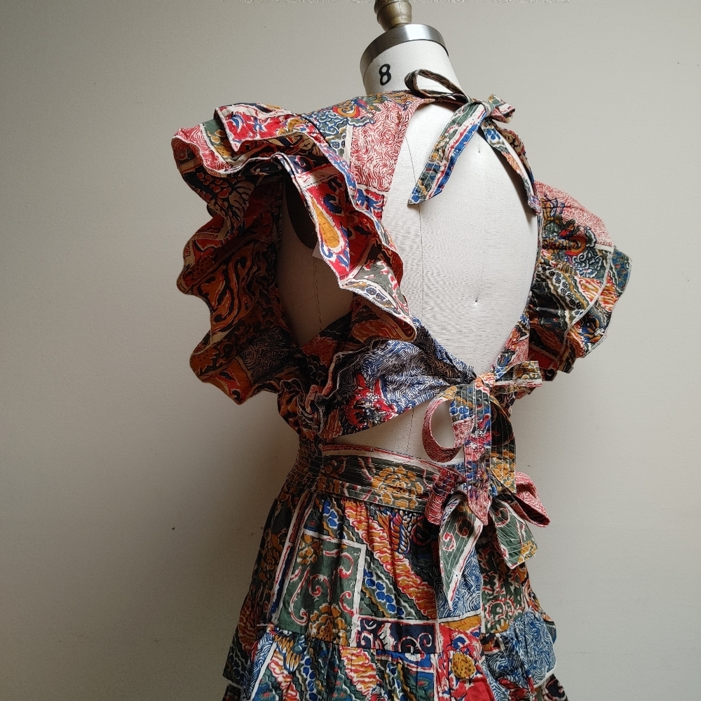 Boho Patchwork Ruffle Mini Dress - Multicolor - Picture 5 of 16